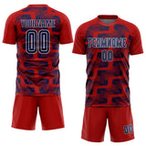 Custom Red Navy-White Line Sublimation Soccer Uniform Jersey