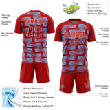 Custom Red Light Blue-White Line Sublimation Soccer Uniform Jersey