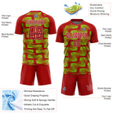 Custom Red Neon Green-White Line Sublimation Soccer Uniform Jersey