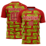 Custom Red Neon Green-White Line Sublimation Soccer Uniform Jersey