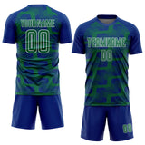 Custom Royal Kelly Green-White Line Sublimation Soccer Uniform Jersey