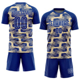 Custom Royal Cream-White Line Sublimation Soccer Uniform Jersey