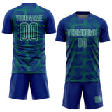 Custom Royal Teal-White Line Sublimation Soccer Uniform Jersey