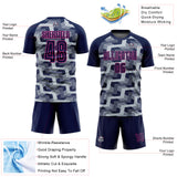 Custom Navy Silver-Pink Line Sublimation Soccer Uniform Jersey