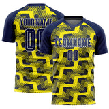 Custom Navy Light Yellow-White Line Sublimation Soccer Uniform Jersey