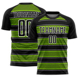 Custom Black Neon Green-White Geometric Shapes And Line Sublimation Soccer Uniform Jersey