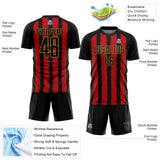 Custom Black Red-Old Gold Line Sublimation Soccer Uniform Jersey