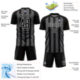 Custom Black Steel Gray-White Line Sublimation Soccer Uniform Jersey