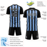 Custom Black Light Blue-White Line Sublimation Soccer Uniform Jersey