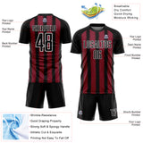 Custom Black Crimson-White Line Sublimation Soccer Uniform Jersey