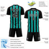 Custom Black Aqua-White Line Sublimation Soccer Uniform Jersey