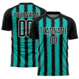 Custom Black Aqua-White Line Sublimation Soccer Uniform Jersey