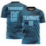 Custom Sky Blue Black-White Line Sublimation Soccer Uniform Jersey