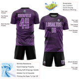 Custom Medium Purple Black-White Line Sublimation Soccer Uniform Jersey