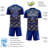 Custom Royal Gold-White Line Sublimation Soccer Uniform Jersey