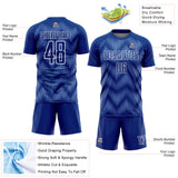 Custom Royal Light Blue-White Line Sublimation Soccer Uniform Jersey