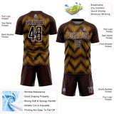 Custom Brown Gold-White Line Sublimation Soccer Uniform Jersey