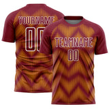 Custom Crimson Gold-White Line Sublimation Soccer Uniform Jersey