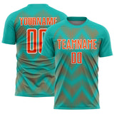 Custom Aqua Orange-White Line Sublimation Soccer Uniform Jersey