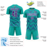 Custom Aqua Purple-White Line Sublimation Soccer Uniform Jersey