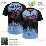 Custom Black Light Blue-Pink 3D Pattern Abstract Splatter Grunge Art Two-Button Unisex Softball Jersey