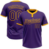 Custom Purple Gold Pinstripe Gold Two-Button Unisex Softball Jersey