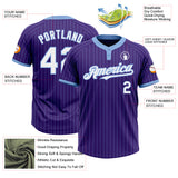 Custom Purple Light Blue Pinstripe White Two-Button Unisex Softball Jersey