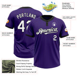 Custom Purple Black Pinstripe White Two-Button Unisex Softball Jersey