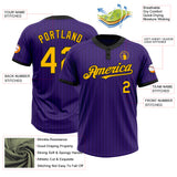 Custom Purple Black Pinstripe Gold Two-Button Unisex Softball Jersey