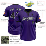 Custom Purple Black Pinstripe Gray Two-Button Unisex Softball Jersey