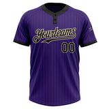 Custom Purple Black Pinstripe Cream Two-Button Unisex Softball Jersey