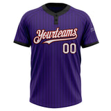 Custom Purple Black Pinstripe White-Red Two-Button Unisex Softball Jersey