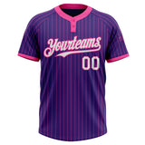 Custom Purple Pink Pinstripe White Two-Button Unisex Softball Jersey