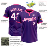 Custom Purple Pink Pinstripe White Two-Button Unisex Softball Jersey