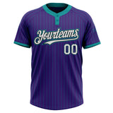 Custom Purple Teal Pinstripe White-Black Two-Button Unisex Softball Jersey