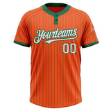 Custom Orange Kelly Green Pinstripe White Two-Button Unisex Softball Jersey