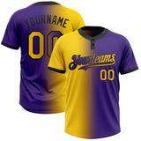 Custom Purple Yellow-Black Gradient Fashion Two-Button Unisex Softball Jersey