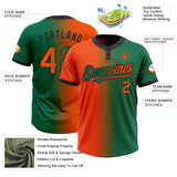 Custom Kelly Green Orange-Black Gradient Fashion Two-Button Unisex Softball Jersey