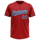 Custom Red Light Blue-Steel Gray Two-Button Unisex Softball Jersey