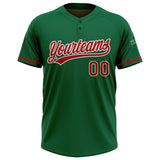 Custom Kelly Green Red-White Two-Button Unisex Softball Jersey