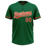 Custom Kelly Green Orange-White Two-Button Unisex Softball Jersey