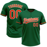 Custom Kelly Green Orange-White Two-Button Unisex Softball Jersey