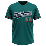 Custom Teal Navy-Red Two-Button Unisex Softball Jersey