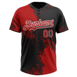 Custom Red Black-White 3D Pattern Abstract Brush Stroke Two-Button Unisex Softball Jersey