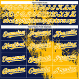 Custom Gold Navy-White 3D Pattern Abstract Brush Stroke Two-Button Unisex Softball Jersey