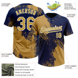 Custom Old Gold Navy-White 3D Pattern Abstract Brush Stroke Two-Button Unisex Softball Jersey