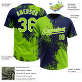 Custom Neon Green Navy-White 3D Pattern Abstract Brush Stroke Two-Button Unisex Softball Jersey