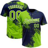 Custom Neon Green Navy-White 3D Pattern Abstract Brush Stroke Two-Button Unisex Softball Jersey