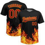 Custom Black Red-Gold 3D Pattern Design Flame Two-Button Unisex Softball Jersey