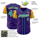 Custom Purple Teal-Gold Authentic Two Tone Baseball Jersey